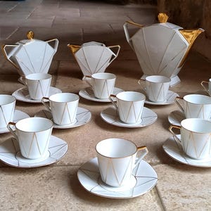 Magnificent, antique, Czechoslovakian, Art Deco, porcelain, 12 cup coffee service set, by Victoria of Czechoslovakia. Circa 1930&#39;s