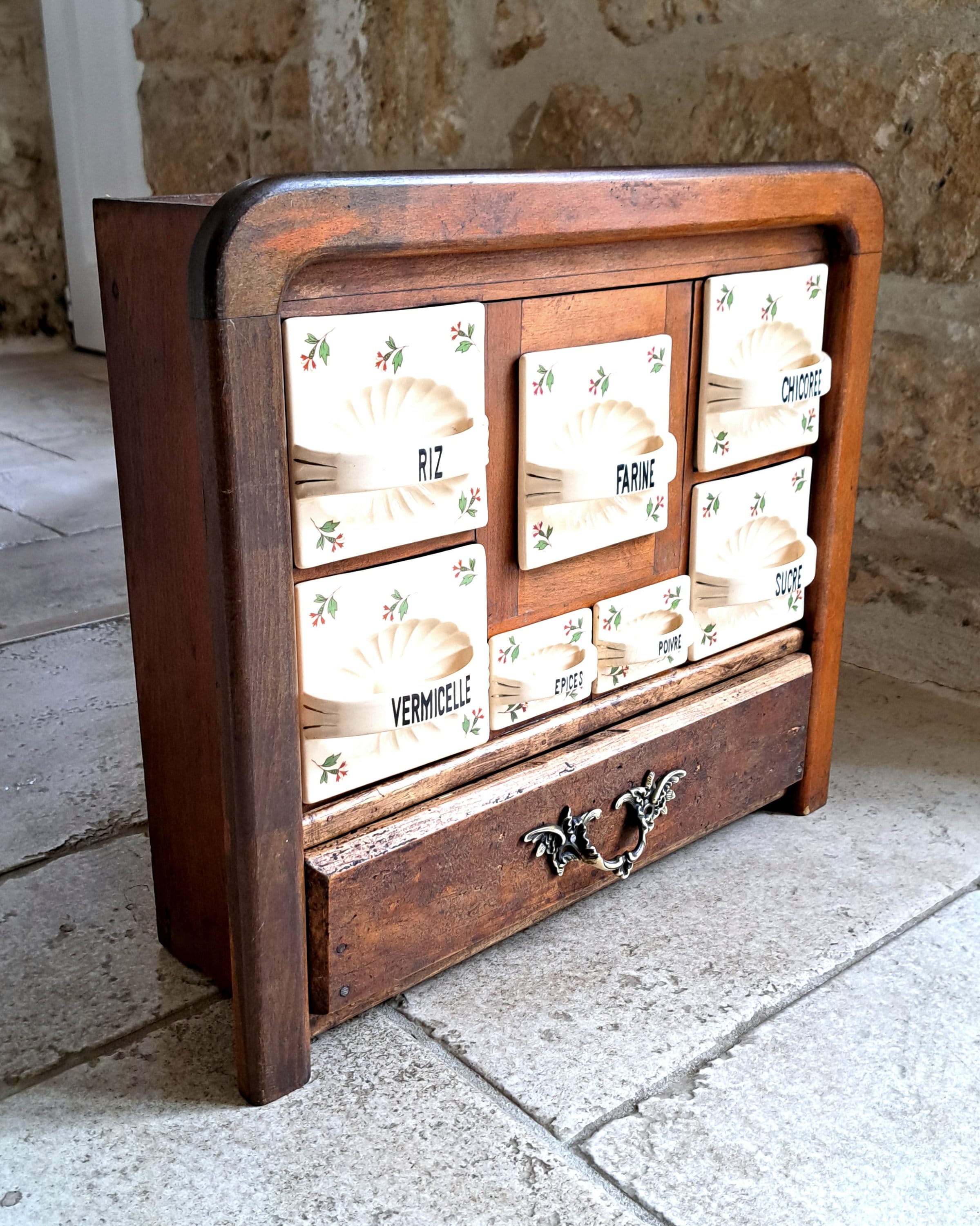 Gorgeous, Vintage, Czechoslovakian, Wood and Ceramic Spice Rack