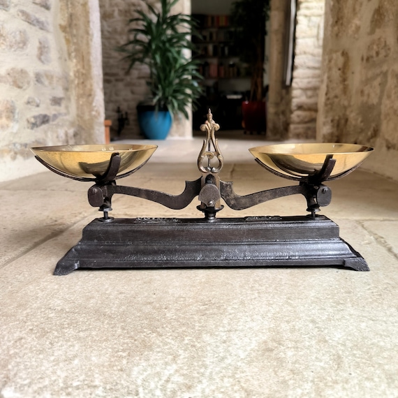 Utterly Stunning Pair of Small Antique, French, FORCE, 1 Kilogram,  Cast-iron Tobacco Scales. Circa Early 1900's
