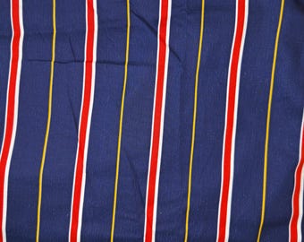 Vintage Weighted Tablecloth 44 x 108 | Brass Bell Corner Weights | Red White Blue Striped Long Table Cloth | Picnic Patio
