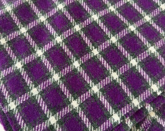 Vintage Purple Plaid Wool Fabric Remnant 19 x 44 | Heavy Woven Wool Plaid | Purple Gray Cream Sewing Fabric