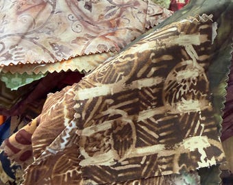 1 lb Fabric Scrap Bundle | Cotton Fabric Remnants | Earth Tone Batiks and Tie Dyes I Coordinated Quilting Scraps