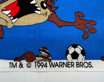 Vintage 1994 Warner Bros Tasmanian Devil Sports Fabric | Looney Tunes Cotton Fabric | Taz Sewing Yardage