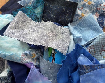 1 lb Fabric Scrap Bundle | Cotton Fabric Remnants | Vintage and Modern I Blues I Coordinated Quilting Scraps