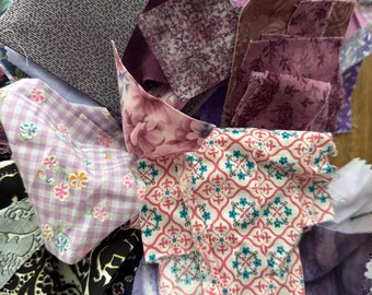 1 lb Fabric Scrap Bundle | Cotton Fabric Remnants | Vintage and Modern I Purples and Blacks I Coordinated Quilting Scraps
