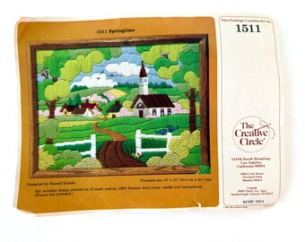 Vintage 1981 Creative Circle Springtime Needlepoint Kit 1511 Russel Bushee Persian Wool Yarn 12x16