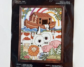 Vintage 1984 Charmin Two By Two Cross Stitch Kit 54-9 Noah’s Ark Aida Floss INCOMPLETE