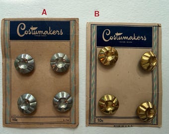 Vintage Costumakers Metal Buttons on Original Card | Set of 4 Art Deco Floral Sewing Buttons | Made in USA