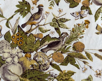Vintage Botanical Fabric  36 x 48 Cotton | Birds Butterflies Fruit Floral Print | Retro Woodland  Fabric