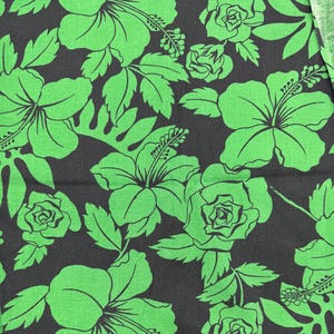 Vintage Hawaiian floral fabric green and black