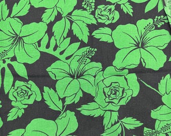 Vintage Hawaiian floral fabric green and black