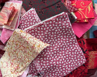 1 lb Fabric Scrap Bundle | Cotton Fabric Remnants | Vintage and Modern I Reds and Pinks I Coordinated Quilting Scraps