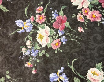 Vintage 1993 Daisy Kingdom Poppy Damask Fabric 2 Yards | Black Floral Cotton #5107 | 90s Sewing Fabric USA