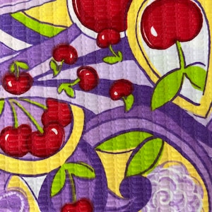 Vintage printed and embossed 70s cherries fabric