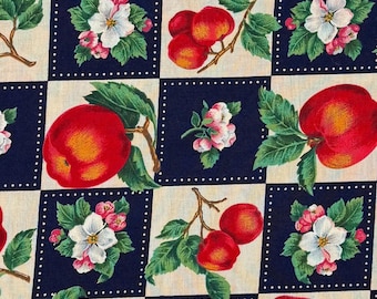 Vintage Cranston Print Works cotton quilting fabric apples and flowers checkerboard print