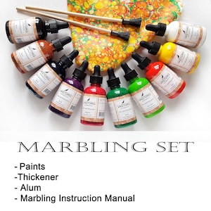 Kit para marmoleado, 10 colores x 55 ml, calidad artística, espesante y alumbre.