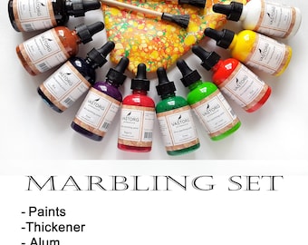 Marbling Set, 10 colours x 55 ml, Artist Quality, Thickener and Alum