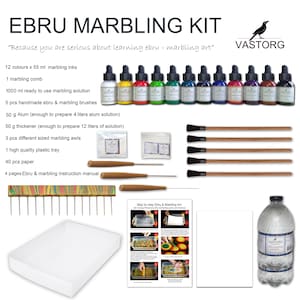 Kit completo professionale per marmorizzazione, 12 inchiostri, kit Ebru, qualità artistica.