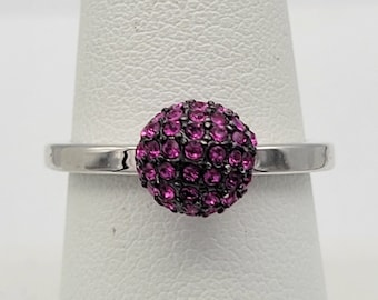 vintage Lia Sophia Silver Tone Band avec Hot Pink Strass Ball Cocktail Ring Déclaration Main Droite Costume Bijoux US 8 Cristal