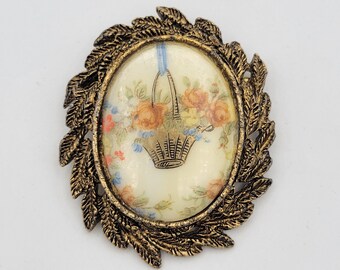 Broche Vintage Avon Feuille Dorée Avec Perle - Porte-parfum Solide, Signé
