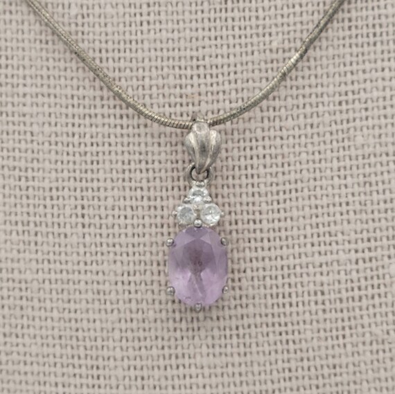 Vintage 925 Sterling Silver Oval Cut Red Amethyst Pendant with Sterling Silver Snake Chain Necklace Fine Jewelry Retro Statement Women Small