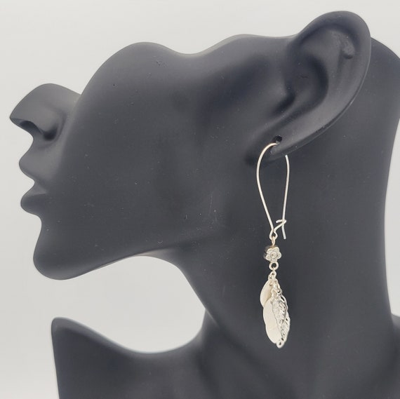 Vintage Silver Tone Leaf Dangle Earrings Costume Jewelry Statement Retro Accessories Women Chrome Matte Openwork Leaves Ear Wire Flowers