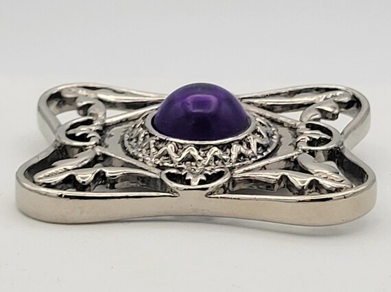 Vintage Openwork Rectangular Silver Tone Brooch w… - image 3