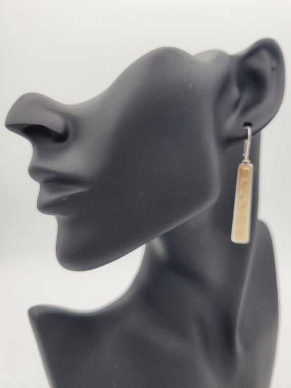 Vintage Two Tone Matte Finish Rectangular Dangle Lever Back Earrings Costume Jewelry Retro Women Accent Statement Silver Gold Tone