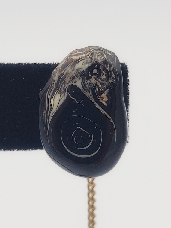 Vintage Gold Tone & Resin Marbled Stone Men's Tie Tack and Chain Costume Suit  Men's Accessories Faux Mineral Rock Earth Natural Boho Black