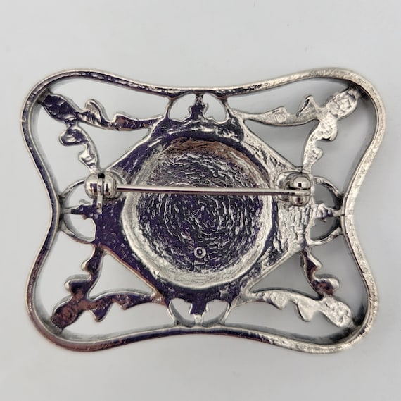 Vintage Openwork Rectangular Silver Tone Brooch w… - image 4