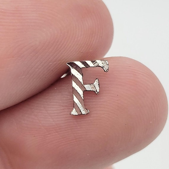 Vintage Sterling Silver Letter F Laser Cut Initial Tie Tack Costume Jewelry Suit Men's Accessories 5/16" Striped Pattern Lines