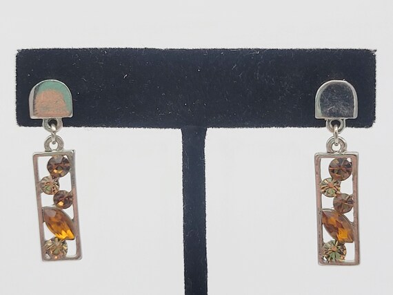 Vintage Silver Tone Openwork Rectangular Dangle E… - image 2