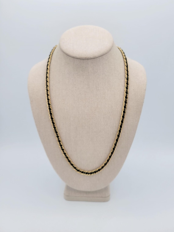 Vintage 1980s Trifari 24 inch Gold Tone Curb Chain & Black Cord Necklace Costume Jewelry Retro Statement Women Long