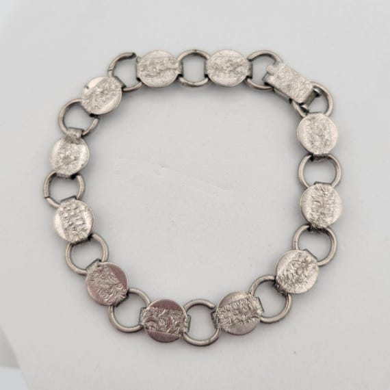 Vintage 1960s Sarah Coventry "Young & Gay" Silver Tone Bracelet Costume Jewelry Retro Statement Women 7 1/4" Long Snap Lock Circles Discs