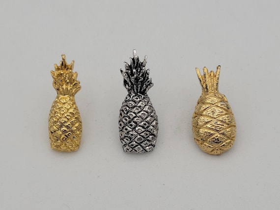 Vintage Small Silver or Gold Tone Pineapple Brooch Pins Costume Jewelry Retro Men Women Accessories Lapel Tie Tack Statement Textured Tiny