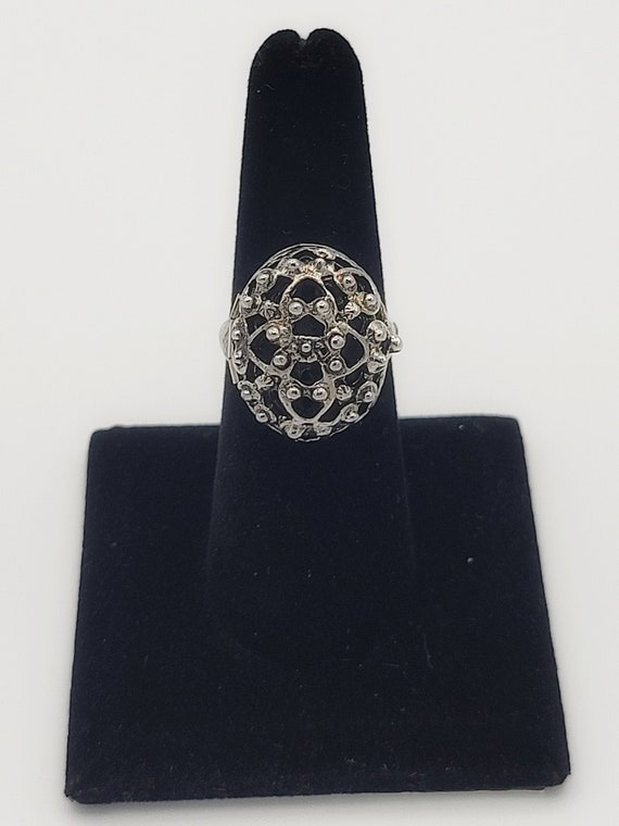 Vintage Silver Tone Art Nouveau Oval Hinged Poison Ring Right Hand Ring Costume Jewelry Statement Adjustable Stash Filigree Secret Storage