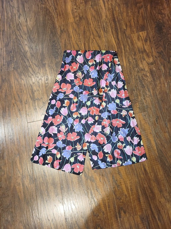 Vintage 1980s Silk Long Floral Head Hair Neck Scarf Retro Women Accessories Statement Black Red Pink Flowers Green Purple Abstract Rectangle