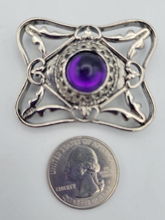 Vintage Openwork Rectangular Silver Tone Brooch w… - image 2