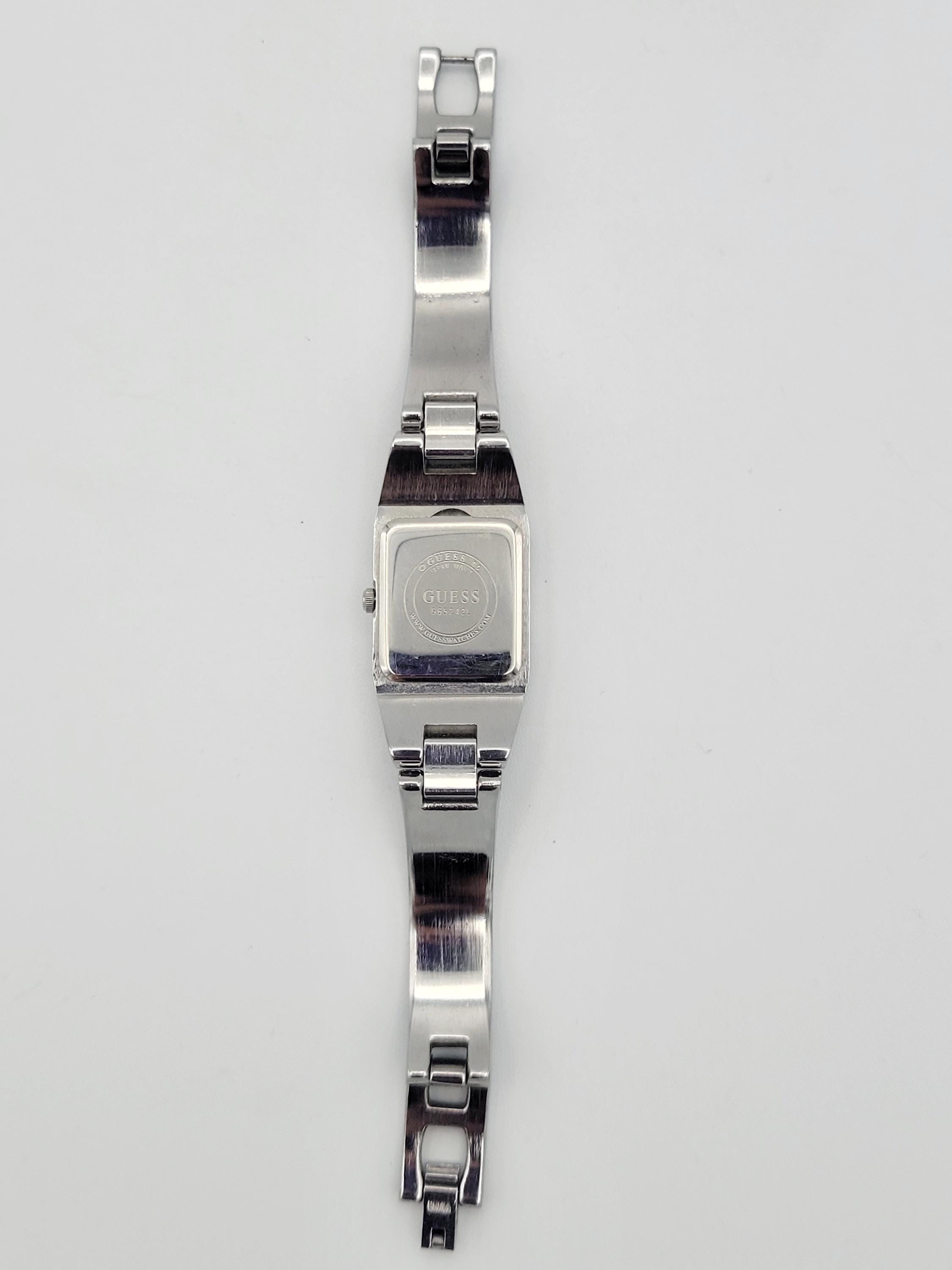Vintage Guess Silver Tone Square Ladies Cuff Bracelet Watch