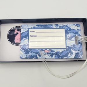 NIEUWE Wijngaard Wijnstokken Plastic Bagagelabel met Geschenkdoos Vis Ontwerp Heren Dames Portemonnee Accessoires Retro Vrouwen Reizen Kofferlabel Blauw Wit