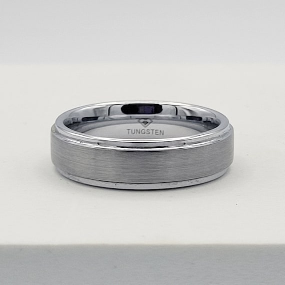 Tungsten Men's Band US Size 9 6 mm Wide Silver Tone Brushed Center Ring Statement Right Hand Wedding Costume Jewelry Chrome Comfort Fit