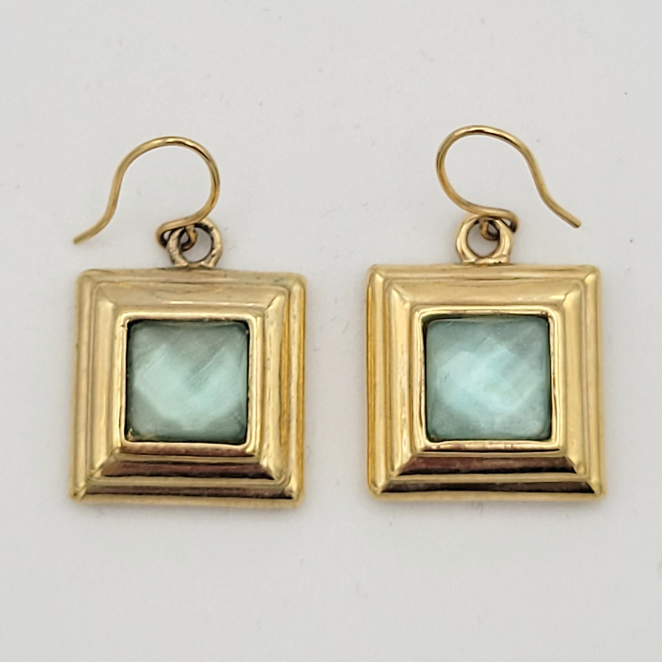 Green Chalcedony Stud Earrings Gold-plated Sterling Silver with Gunmetal Edge Green Chalcedony Stud Earrings Gold-plated Sterling Silver with Gunmetal Edge