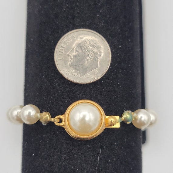 Vintage Faux Pearl Beaded Bracelet with Gold Tone… - image 2