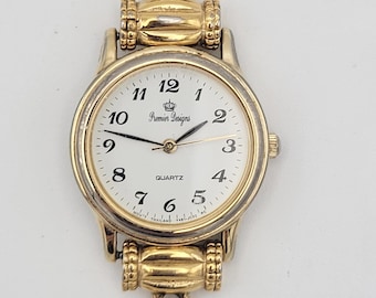 Vintage Premier Designs Two Tone Floral Ladies Bracelet Watch