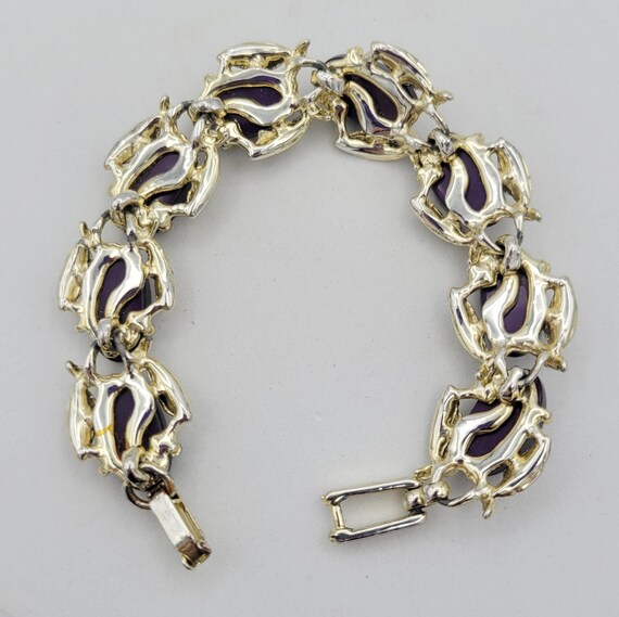 Vintage Silver Tone Leaf Patterned Linked Bracele… - image 4