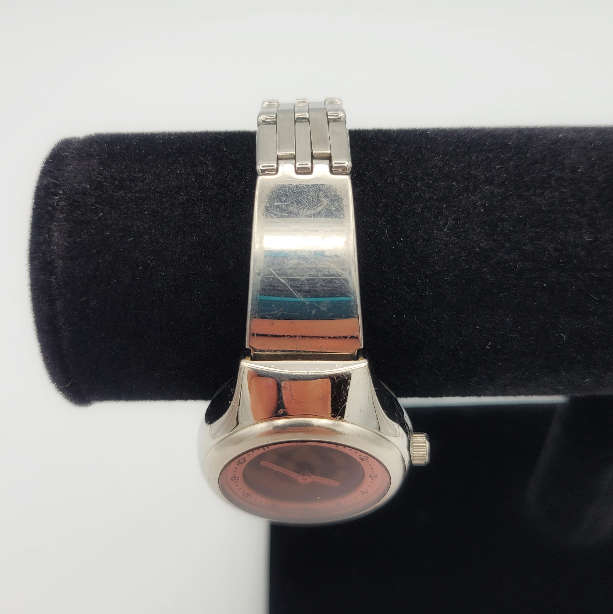 Fossil Big Tic JR-7877 Pink Analog & Digital Silver Tone Round 