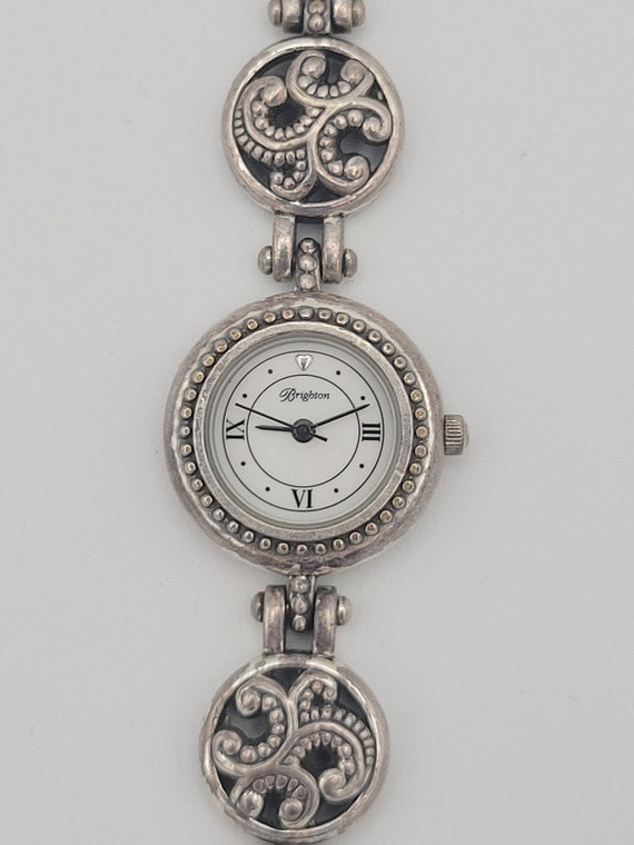 Retired Brighton Nantucket Silver Plated Two Tone Ladies Bracelet Watch Costume Jewelry Statement Women Roman Numerals Timepiece Toggle