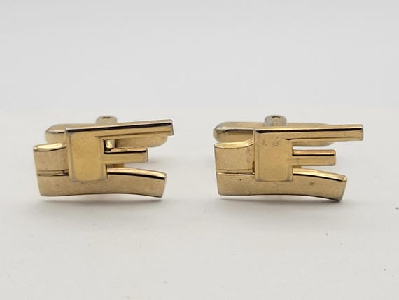 Vintage 1960s Gold Tone Men's Cuff Links with Letter F Initial Costume Suit Men's Accessories Accent