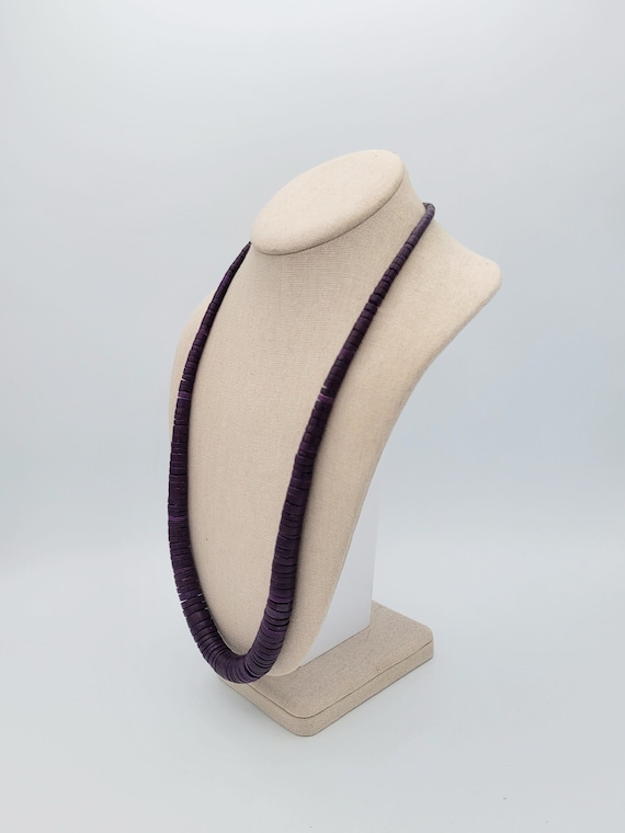 Vintage Purple Single Strand Stacked Wooden Ring Beaded Necklace with Screw Clasp Costume Jewelry Retro Statement Chunky 27" Bohemian 70s