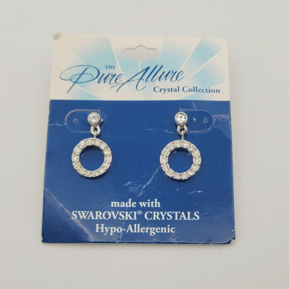 Vintage NEW Pure Allure Crystal Collection Swarovski Circular Dangle Earrings Costume Jewelry Statement Retro Accessories Women 1" Round